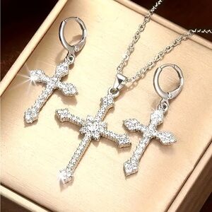 Elegant Silver Cross Jewelry Set nwt